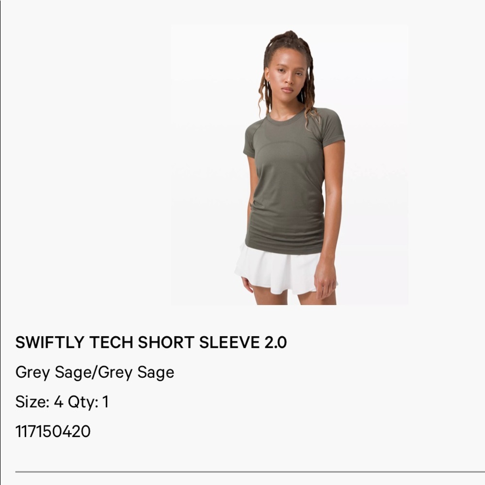 Lululemon Swiftly Tech 2.0 size 4 sage grey